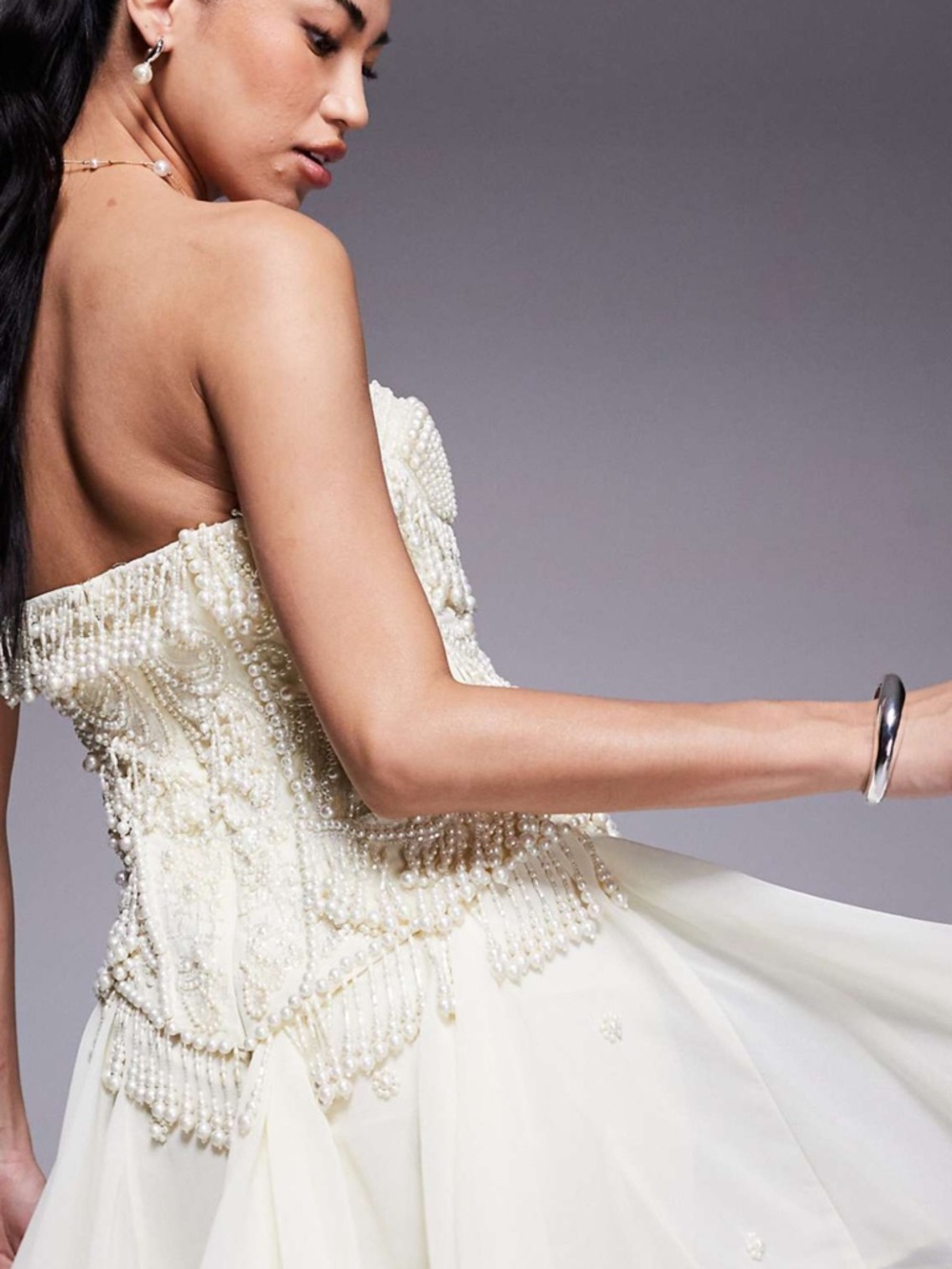Ivory Pearl-Embellished Strapless Mini Dress - Picture 5 of 5